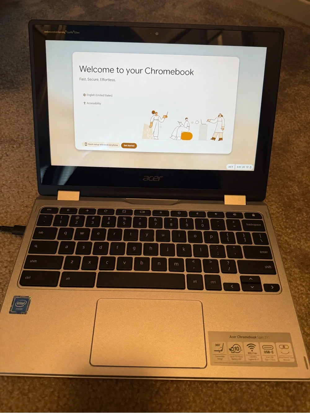 Acer Chromebook Spin 311 Two-Tone Silver and Black Convertible Laptop